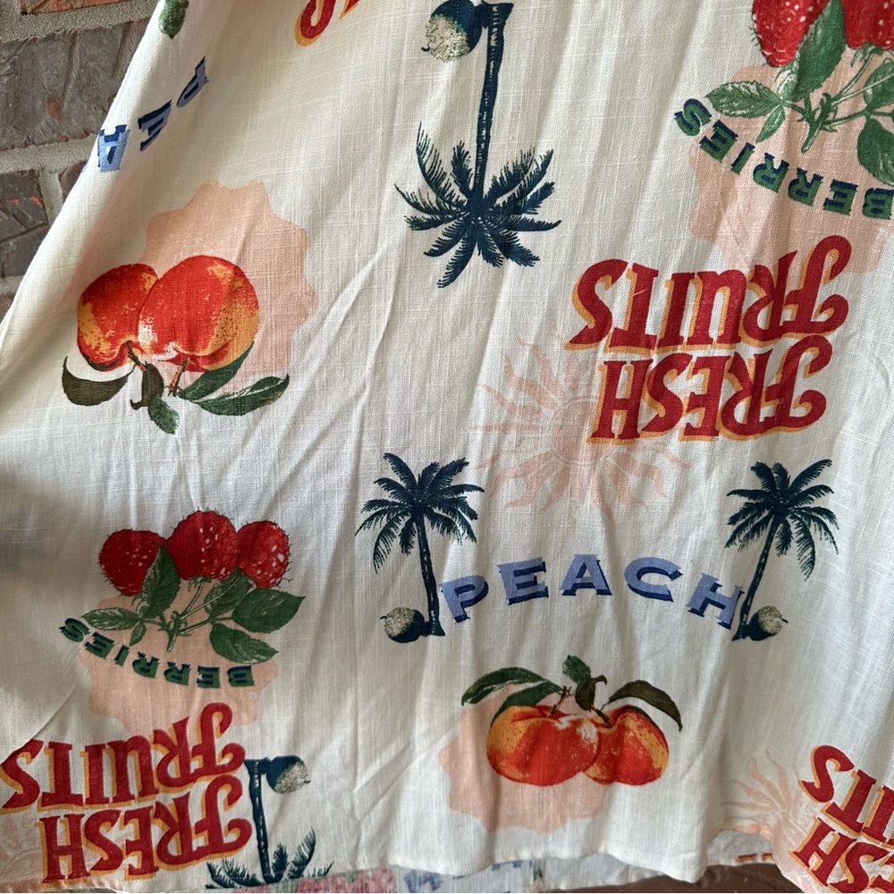 Paper Heart Anthropologie Fresh Fruits Berries Peaches Linen Blend Maxi Dress M - Picture 2 of 10